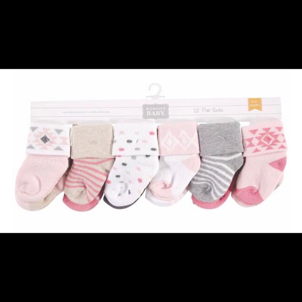 Terry Socks, Pink Gray Aztec, 6-12 Months - Picture 2 of 2